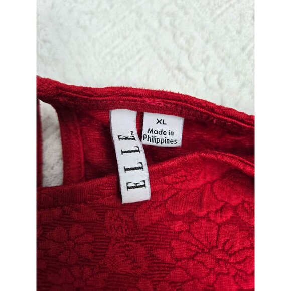 Elle Red Textured Short-Sleeve Top With Bow Accents Womens XL Polyester/Spandex - Picture 4 of 6